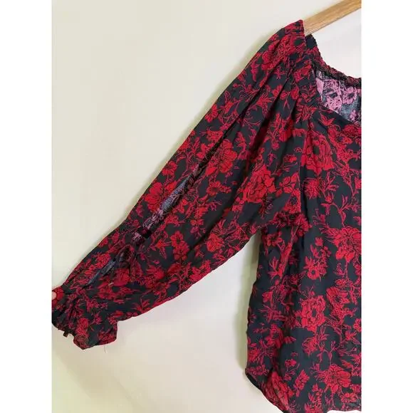 NWT Maurices Womens Blouse Multicolor Floral Long Slit Sleeve Off Shoulder XXL - Picture 2 of 4